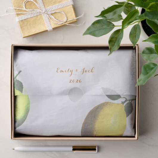 Watercolor Yellow and Green Lemon Citrus Wedding 薄葉紙 (ギフト)