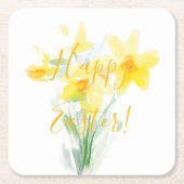 Watercolor Yellow Daffodils /Happy Easter スクエアペーパーコースター (正面)