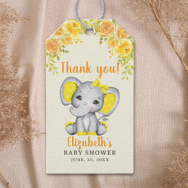 Watercolor Yellow Elephant Baby Shower Girl ギフトタグ