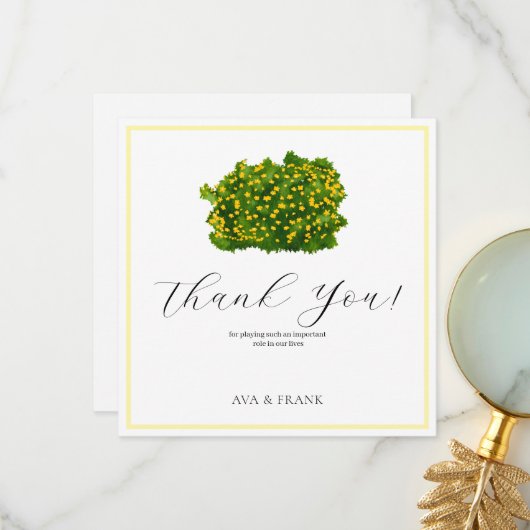 Watercolor Yellow Floral Garden White Wedding サンキューカード (正面/裏面インサイチュ)