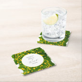 Watercolor Yellow Floral Garden White Wedding スクエアペーパーコースター (インサイチュ)