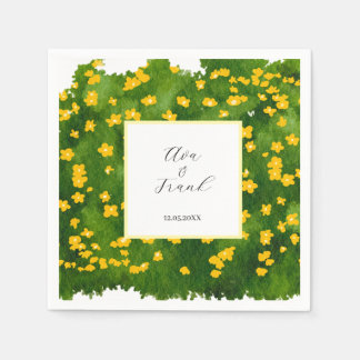 Watercolor Yellow Floral Garden White Wedding スタンダードカクテルナプキン
