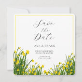 Watercolor Yellow Floral Garden White Wedding セーブザデート (正面)