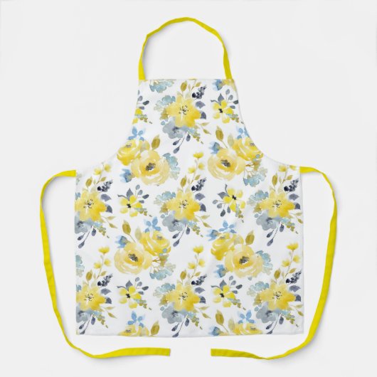 Watercolor Yellow Floral Pattern エプロン (正面)