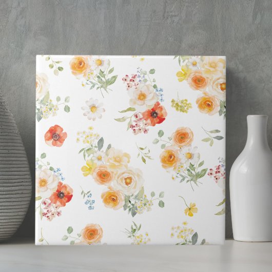 Watercolor Yellow Orange Flowers Floral Pattern タイル