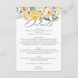 Watercolor Yellow Peach Blooms Wedding Detail  エンクロージャーカード