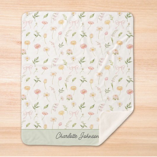 Watercolor Yellow Pink Flower Floral Personalized シェルパブランケット