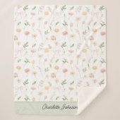 Watercolor Yellow Pink Flower Floral Personalized シェルパブランケット (正面)