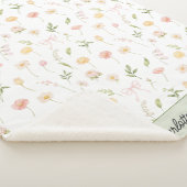 Watercolor Yellow Pink Flower Floral Personalized シェルパブランケット (3/4)