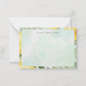Watercolor Yellow Rose Green Splash ノートカード (正面)