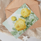 Watercolor Yellow Rose Green Splash ノートカード