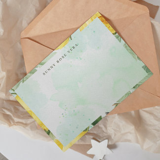 Watercolor Yellow Rose Green Splash ノートカード