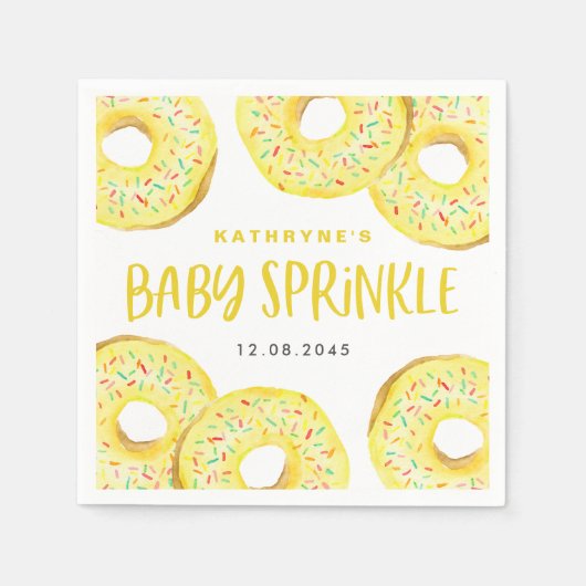 Watercolor Yellow Sprinkle Donuts Baby Sprinkle スタンダードカクテルナプキン (正面)