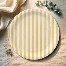 Watercolor Yellow Stripes Italian Baby Shower ペーパープレート