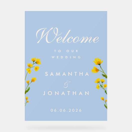 Watercolor yellow wildflowers wedding  アクリルサイン (正面)
