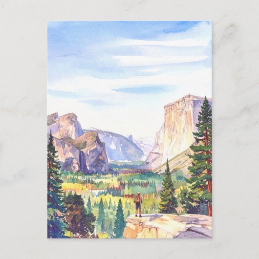 Watercolor Yosemite National Park Mountain ポストカード (正面)