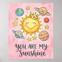 Watercolor "You Are My Sunshine" Cute Space Kids ポスター