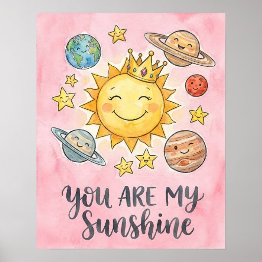 Watercolor "You Are My Sunshine" Cute Space Kids ポスター (正面)