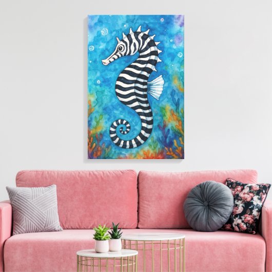 Watercolor Zebra Seahorse キャンバスプリント (インサイチュ (リビング))