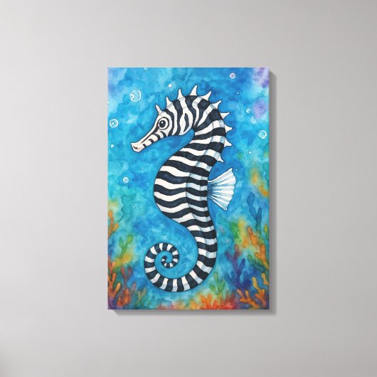 Watercolor Zebra Seahorse キャンバスプリント (正面)