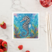 Watercolor Zebra Seahorse スタンダードカクテルナプキン (インサイチュ)