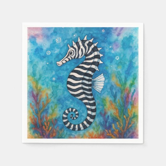 Watercolor Zebra Seahorse スタンダードカクテルナプキン (正面)