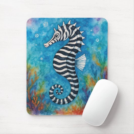 Watercolor Zebra Seahorse マウスパッド (マウス)