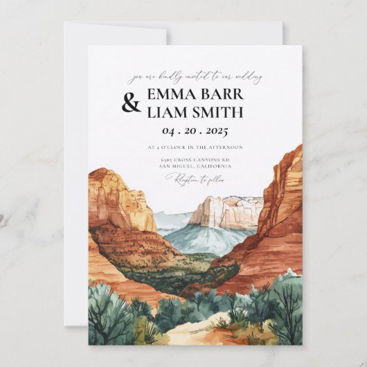 Watercolor Zion National Park Wedding Invitation 招待状 (正面)