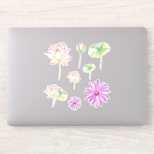 Watercolorbig lotus flowersミニマルかわいい シール (コンピューター)