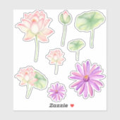 Watercolorbig lotus flowersミニマルかわいい シール (シート)