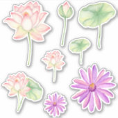 Watercolorbig lotus flowersミニマルかわいい シール (正面)