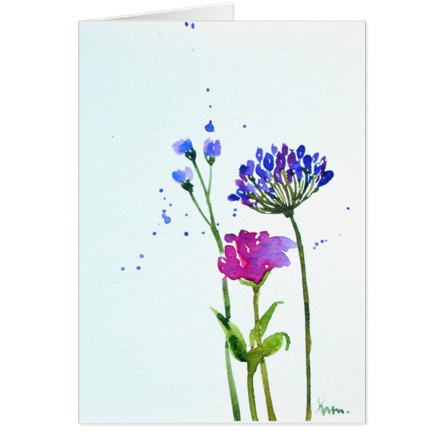 WatercolorBlueの花の空白のなカード5" x7 " (正面)