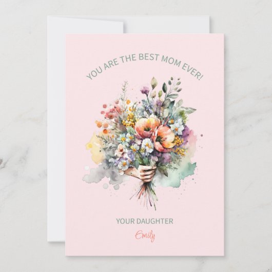 WatercolorFlowers花束お母さん 招待状 (正面)