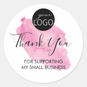 WatercolornPinkありがとうごカスタムざいますビジネスロゴ ラウンドシール (正面)