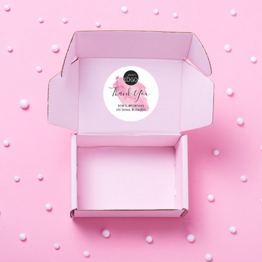 WatercolornPinkありがとうごカスタムざいますビジネスロゴ ラウンドシール