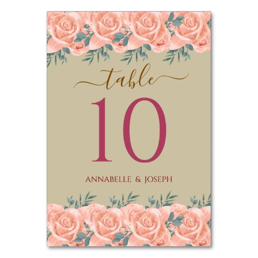 watercolors Florals Modern Botanical Wedding テーブルナンバー (正面)