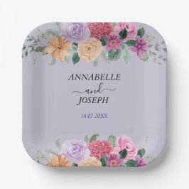 watercolors Florals Modern Botanical Wedding ペーパープレート