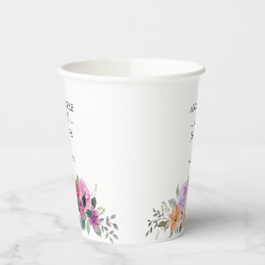 watercolors Florals Modern Botanical Wedding 紙コップ (左)