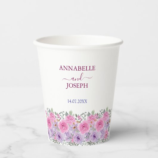 watercolors Florals Modern Botanical Wedding 紙コップ (正面)