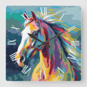 Watercolors Horse Head Illustration スクエア壁時計 (正面)