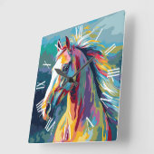 Watercolors Horse Head Illustration スクエア壁時計 (傾斜)