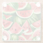 Watercolors of whole and cut up watermelon ガラスコースター (裏面)