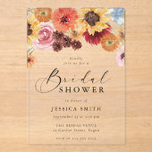 Watercolors Sunflowers Floral Bridal Shower アクリル招待状 (正面)