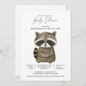 WatercolorWoodland Animal Raccoon Baby Shower 招待状 (正面/裏面)