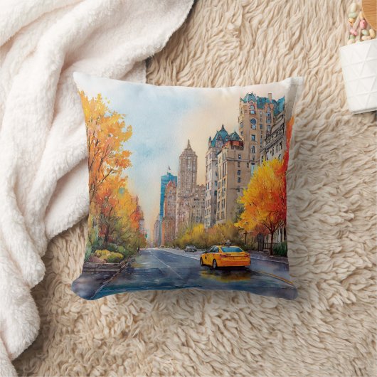 Watercolour Autumn in New York クッション (ブランケット)