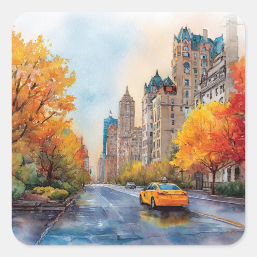 Watercolour Autumn in New York スクエアシール (正面)