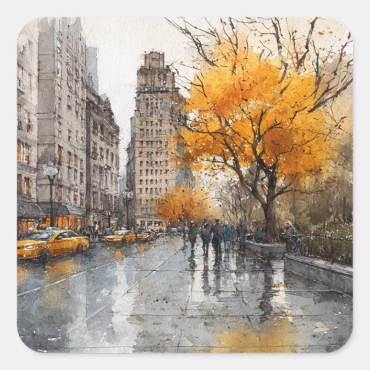 Watercolour Autumn in New York スクエアシール (正面)