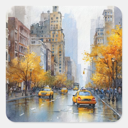 Watercolour Autumn in New York スクエアシール (正面)