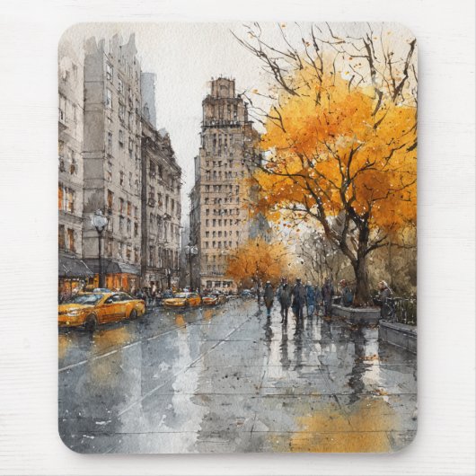 Watercolour Autumn in New York マウスパッド (正面)