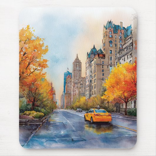 Watercolour Autumn in New York マウスパッド (正面)
